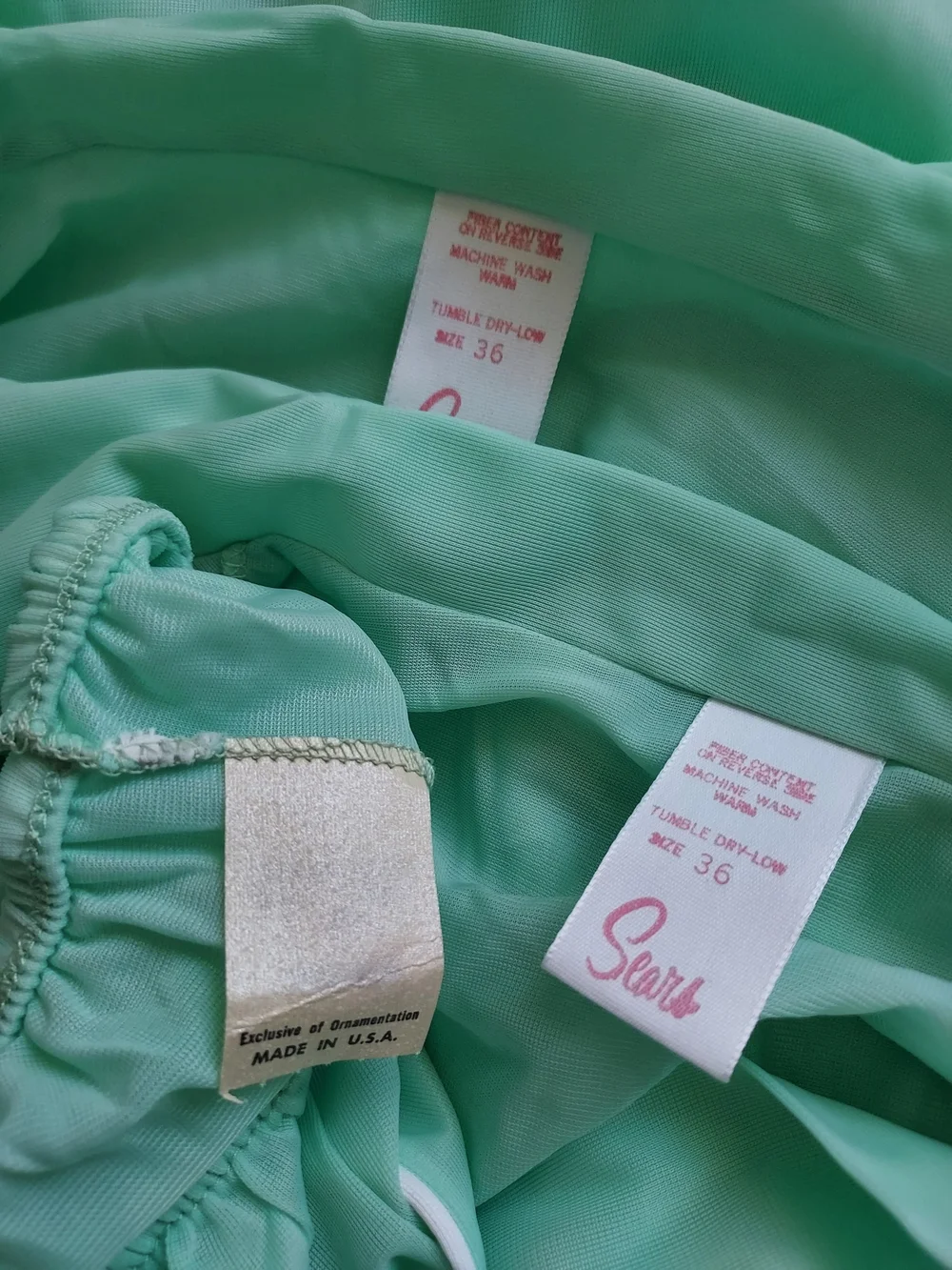 Vintage Sears Mint Green Three-Piece Pajama Robe Set White Piping Size 36 Large